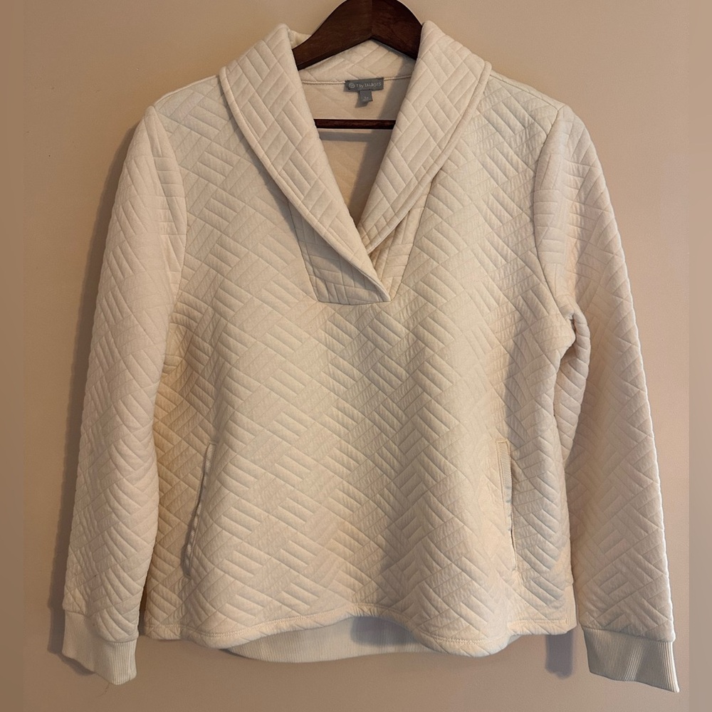 T by Talbots Cream Quilted Cowl Neck Sweater